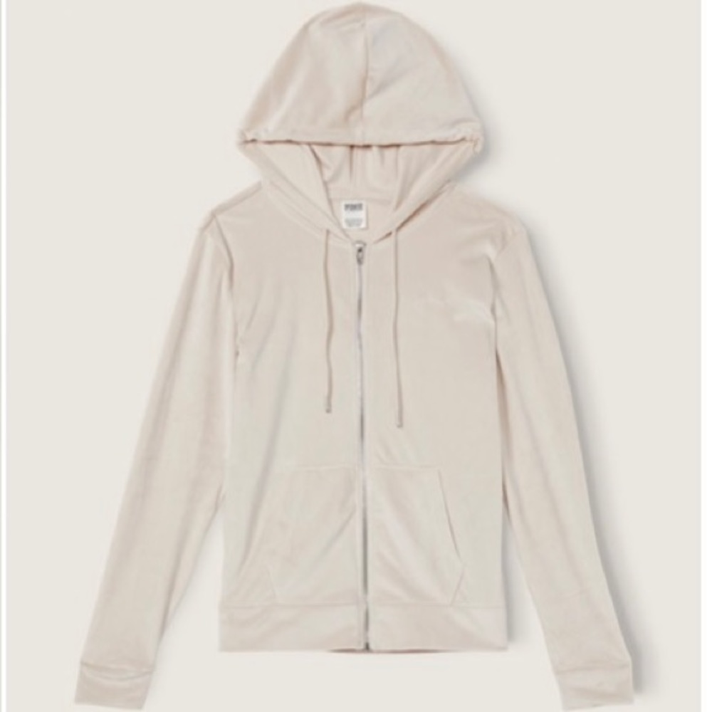 PINK VICTORIA’S SECRET Velour Full Zip Hoodie Jacket Ivory Cream Size L NWT